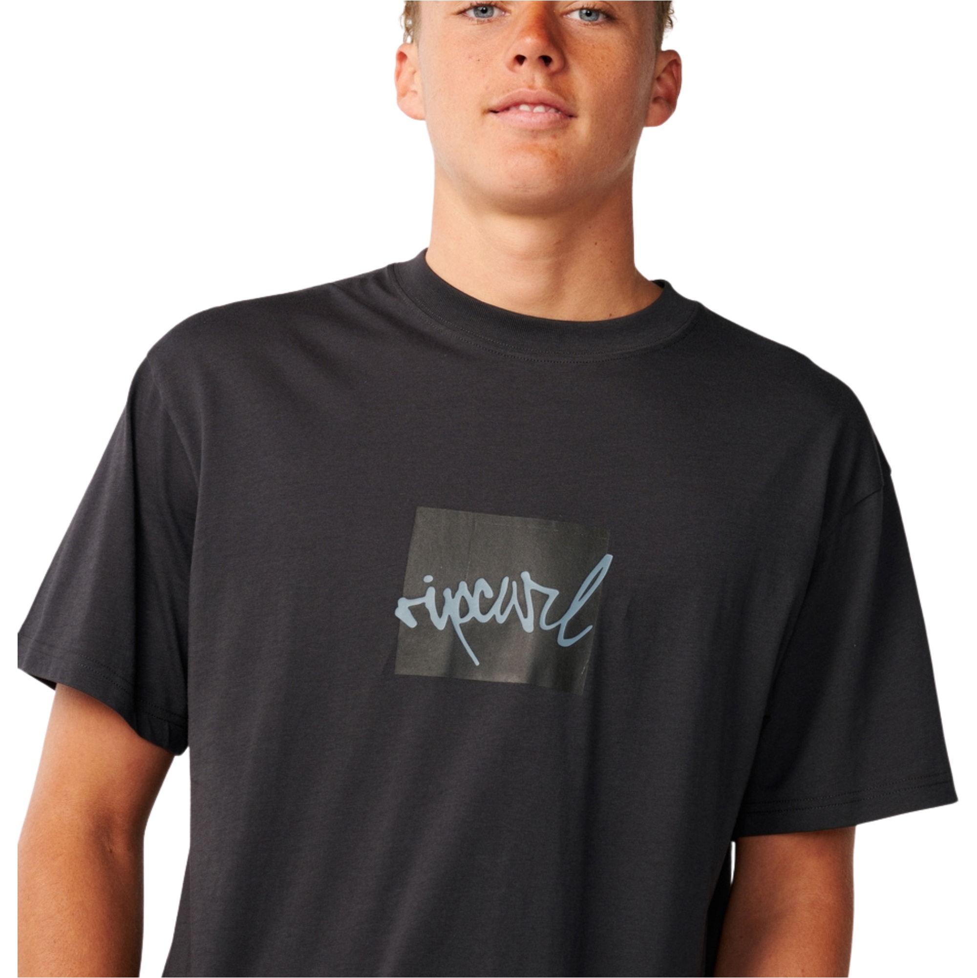 2026 Rip Curl Mens Rip Script Icon T-Shirt 0X8MTE - Washed Black